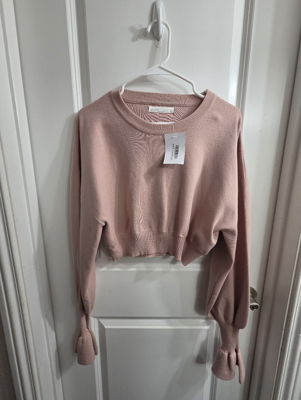 Oak & Fort Cropped Pink Sweater Shirt Frill Sleeves Size Medium NWT $78